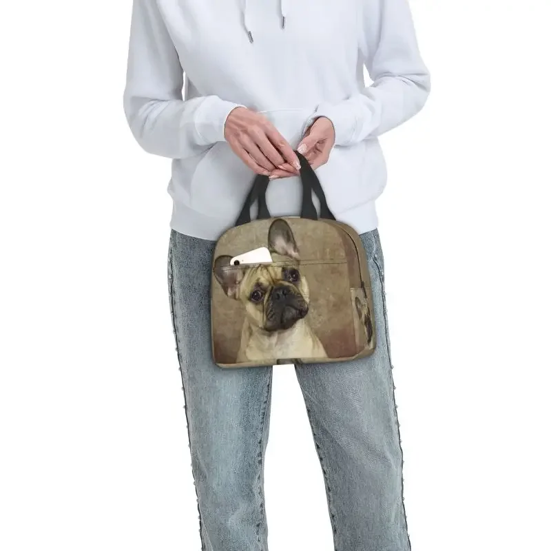 French Bulldog Lunch Bag Women Warm Cooler Insulated Lunch Boxes for Kids School