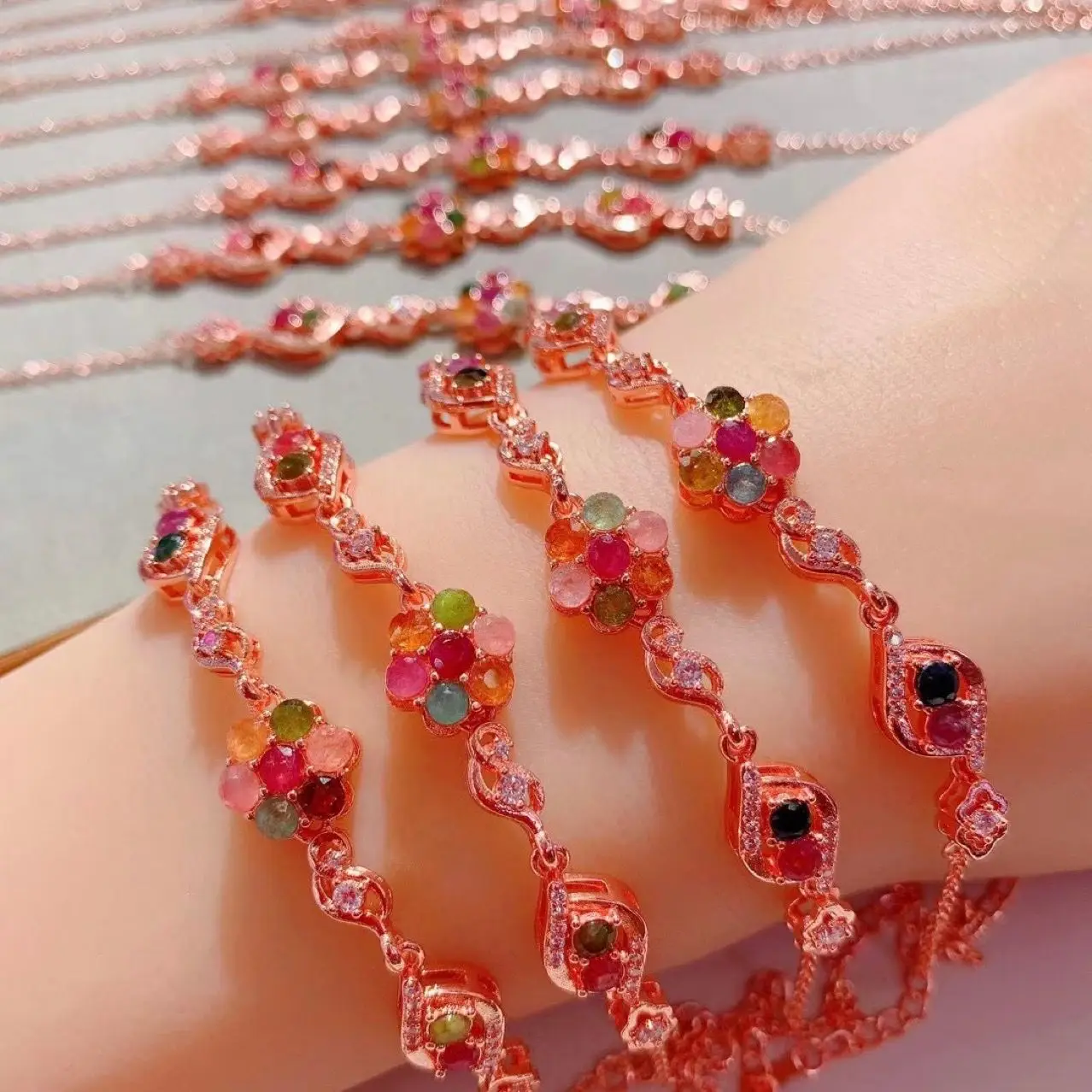 

ZECAA Tourmaline Fine Jewelry Woman Tourmaline Bracelet With Natural Color Tourmaline Stone 3*3mm Lady Tourmaline Bracelet