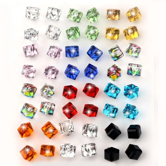 VIVILADY 24 par/lote pendientes de cristal de moda para mujer claro rojo azul negro verde CZ cubo joyería de piedra regalo precio al por mayor