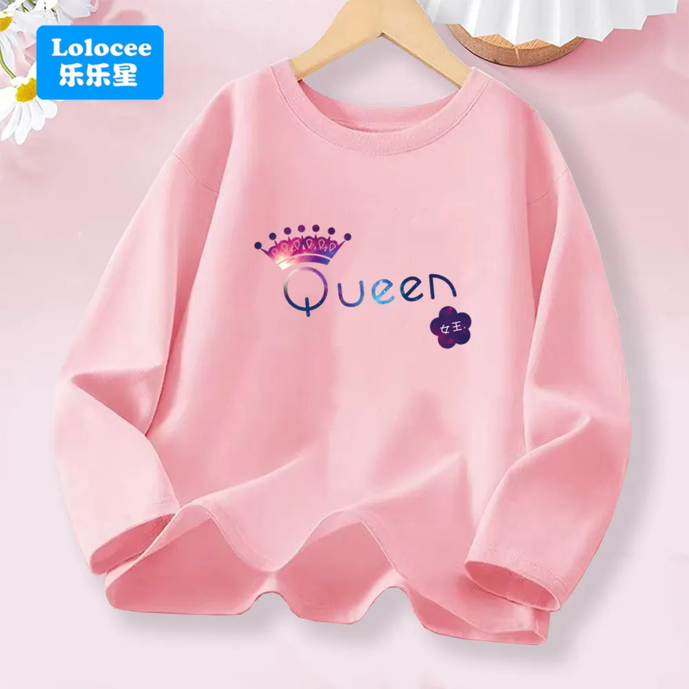 Langarm-T-Shirt für Mädchen – Kinder-Cartoon-Top mit Krone „Queen“-Aufdruck, 2026, Frühling und Herbst, neue Kinderbekleidung