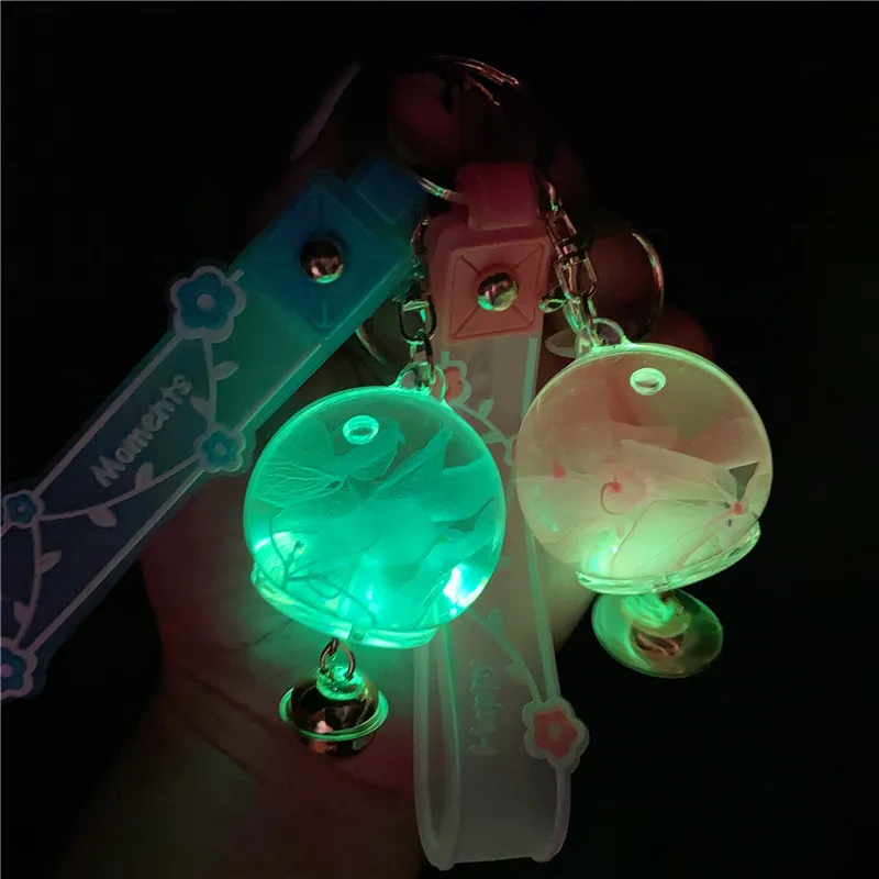 Creative Glow-in-the Dark Dried Flowers Into Oil Quicksand Bottle Wind Chimes Key Chain Liquid Pendant Floating Pearl Keyring