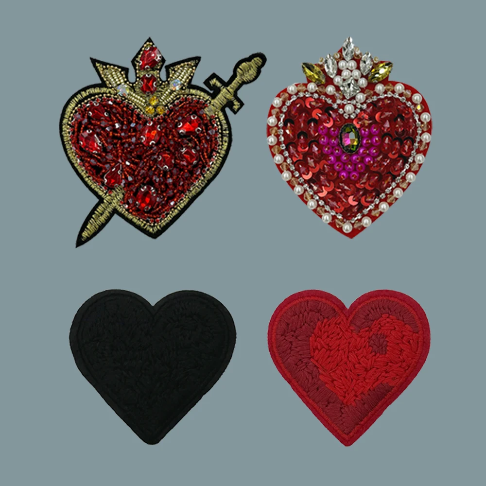 Rhinestone Beaded Heart Shaped Patch for Clothing Sewing on Beading Applique dress Shirt Shoes Bags DIY Decoration Patches Craft