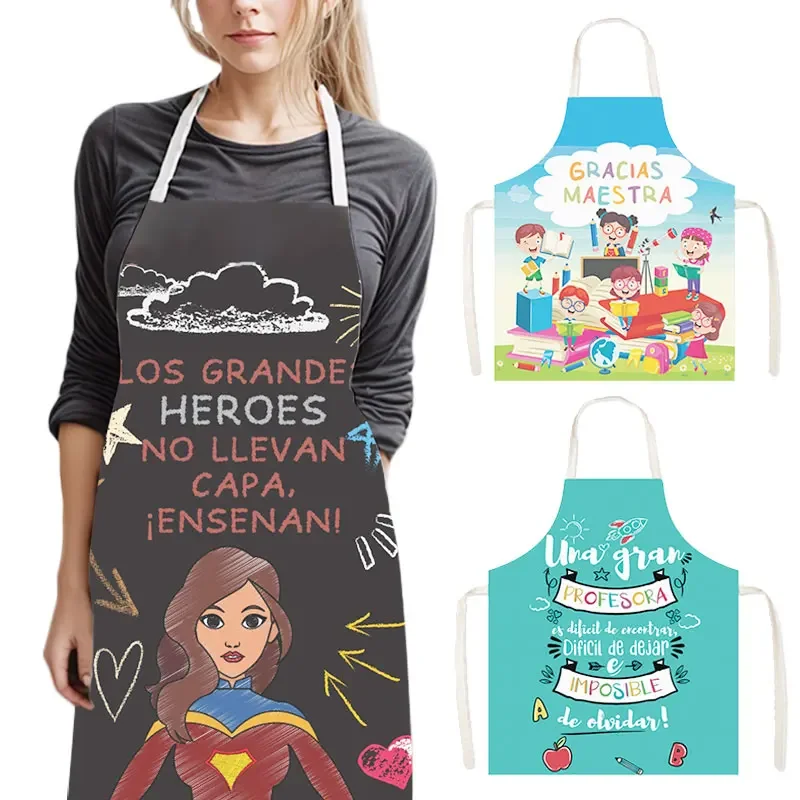 Gracias Maestra / Merci Maitresse Kitchen Apron Thank You Teacher Home Cleaning Clothes Pinafore Kids Class Art Painting Aprons