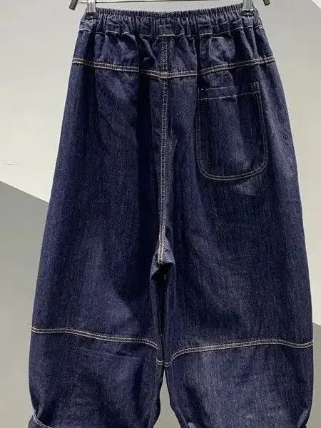 Grande taille papa jean américain rétro taille élastique Patchwork décontracté coupe ample fibre de Polyester jeunesse vêtements d'hiver jean décontracté