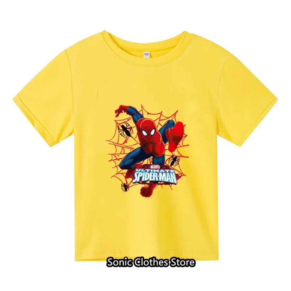 2024 Summer New Spider Man Pattern Boys and Girls Children's Printed T-shirt Children's Summer Fashion Short sleeved T-shirt