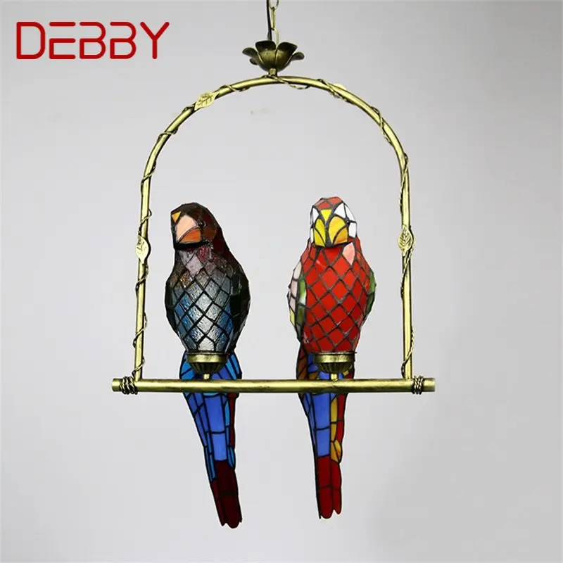 

DEBBY Tiffany Parrot Pendant Lamp LED Creative Design Color Glass Hanging Light for Home Bedroom Study Aisle Decor