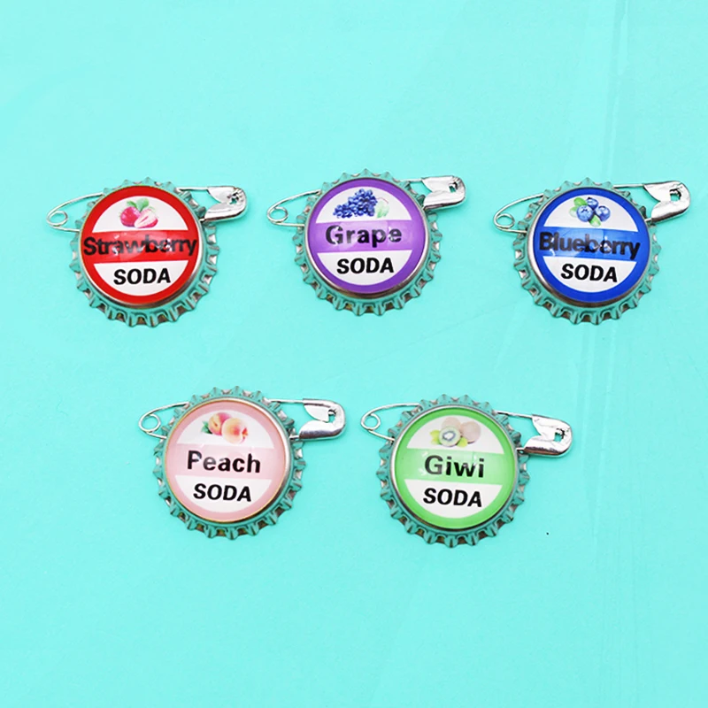 fruit Grape Peach Kiwifruit Strawberry Blueberry Bottle cap Jewelry Safe Brooch Fashion Juice SODA Bottle cap Brooch Pines