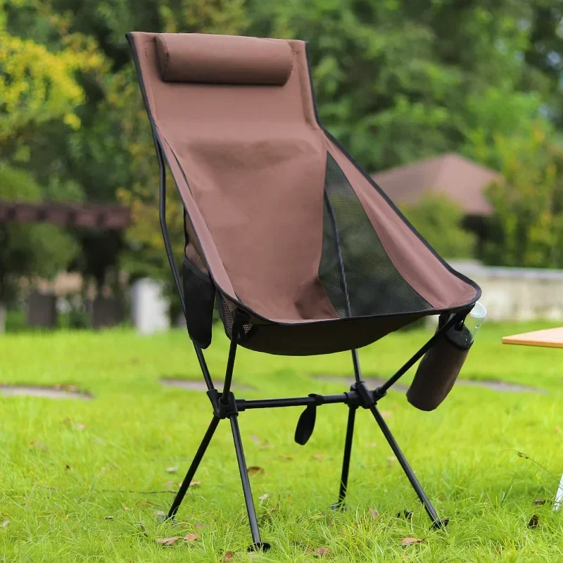 Outdoor Ultra Light Aluminum Alloy Folding Chairs Portable Elevated Space Chair Backrest Chairs Fishing Breathable Moon Chair