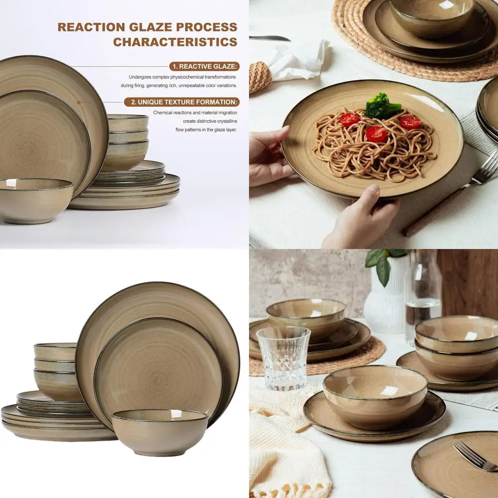 

12-Piece Reactive Glaze Stoneware Dinnerware Set with Cereal Bowls, Modern Ceramic Tableware