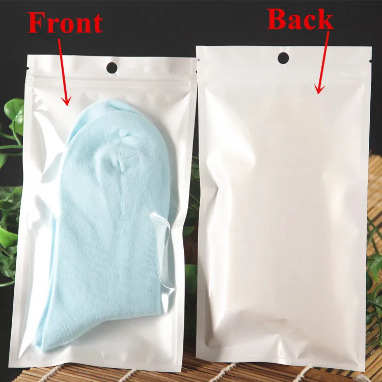 100pcs Clear Front White Zip Lock Gifts Bag Translucent Snack Candy Phone Case Jewelry Mask Bracelet Ornaments Packaging Pouches