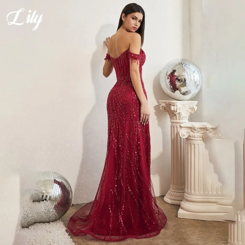 Lily sexy estilo moderno vestidos de baile querida fora do ombro vestido de baile brilhante lantejoulas lado alta divisão formal vestido personalizado