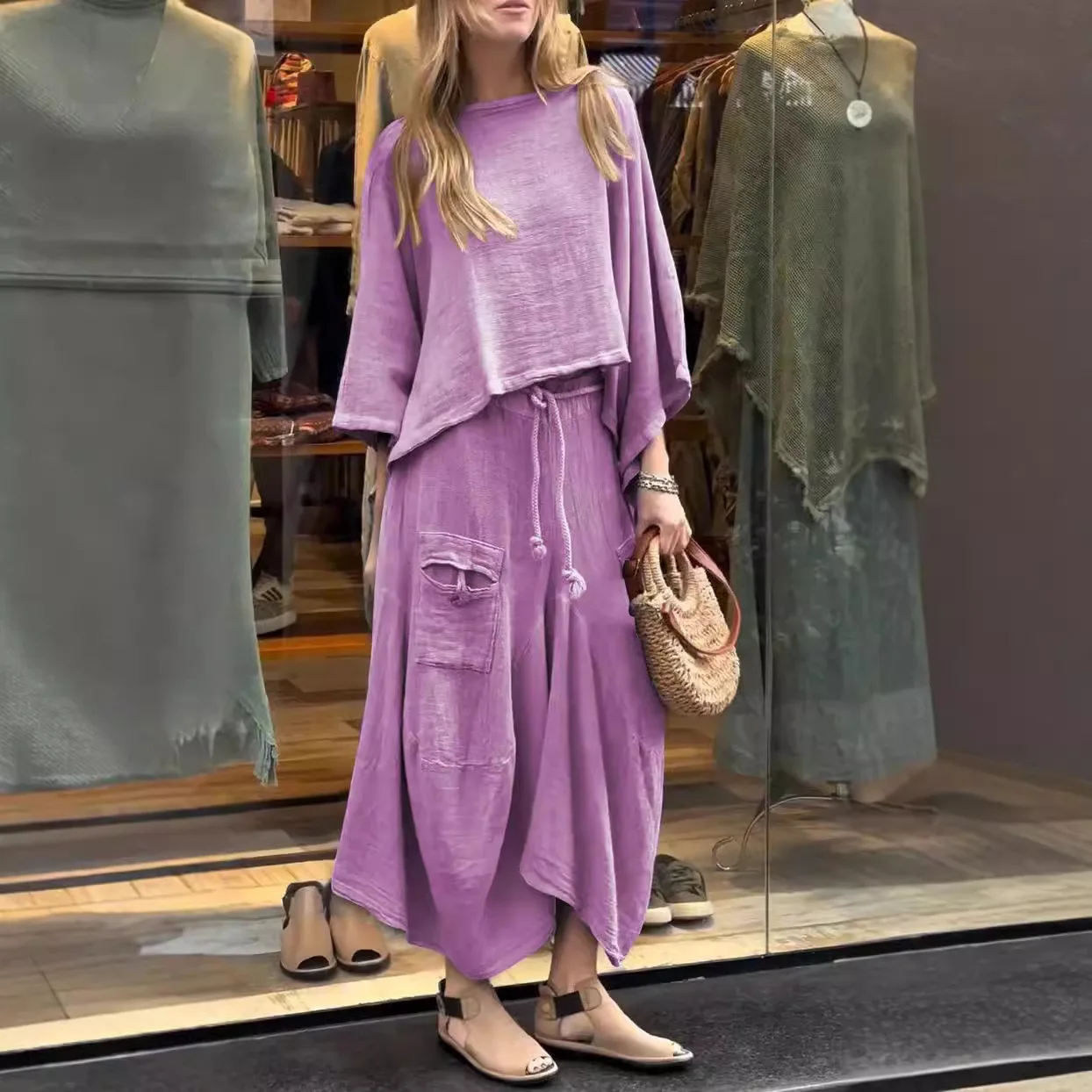 Frauen Casual Einfarbig Lose Rock Zwei-stück Set Sommer 2025, Sinn Für Design Unregelmäßige Einfarbig Top Spitze up Rock Für Frauen