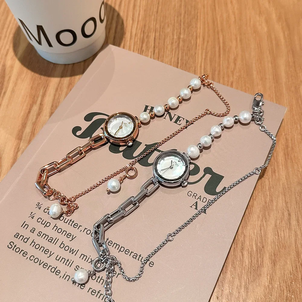 Luxury Watch for Women Elegant White Pearl Bracelet Chain Quartz Waterproof Top Brand Ladies Small Wristwatch