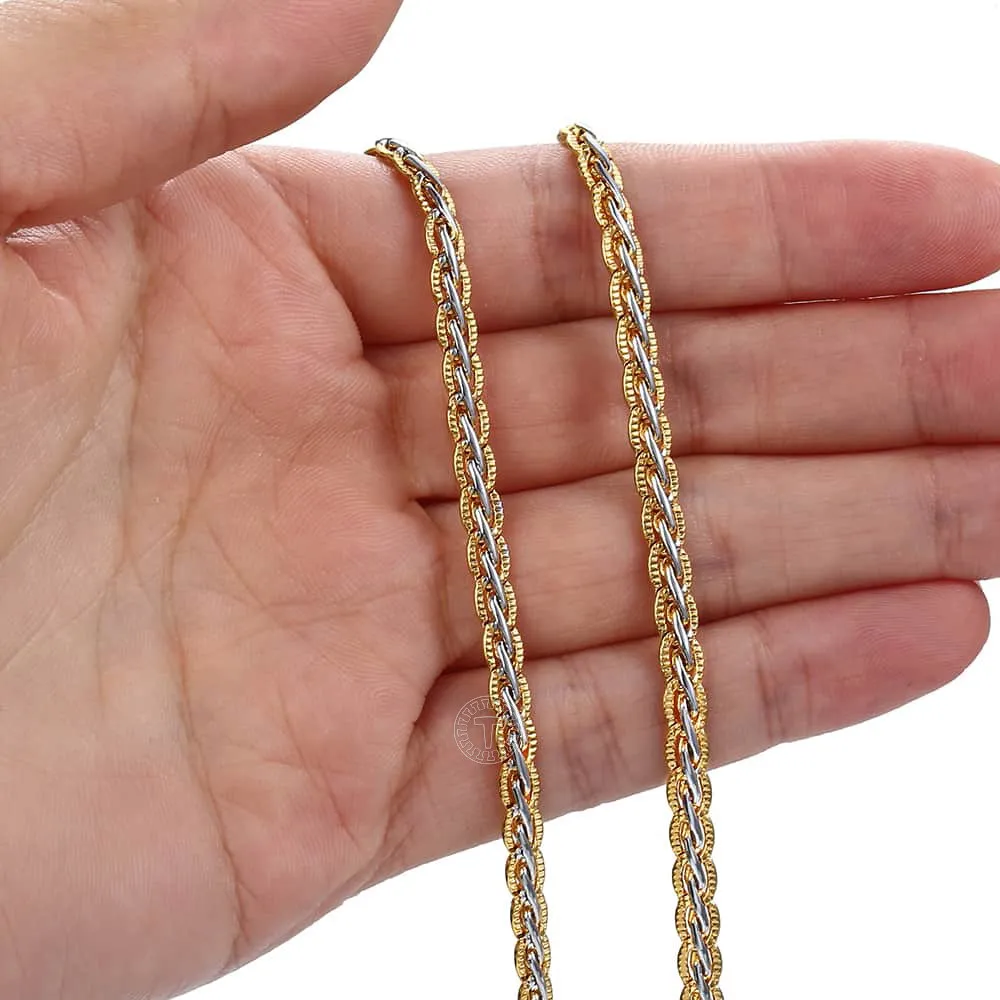 

Davieslee Gold Color 4mm Hammered Braided Wheat Link Unisex Womens Mens Chain White Yellow GF Necklace Dropshipping DGN411A