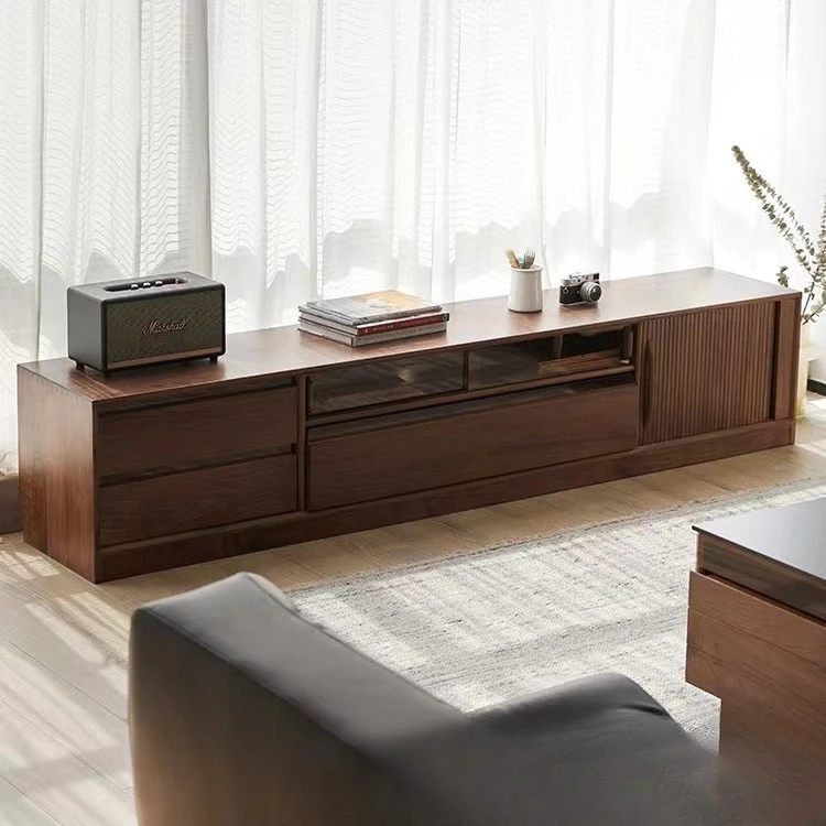 

Customizable all solid wood black walnut small apartment low cabinet Nordic multi-functional living room cabinet