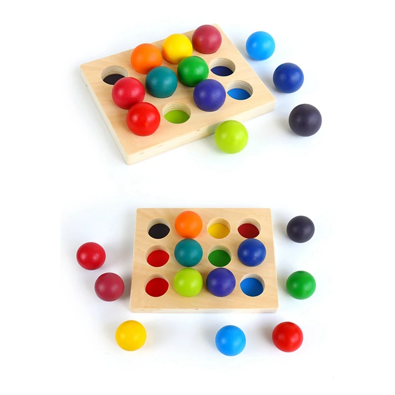 Palla abbinata arcobaleno in legno con vassoio, tavola di smistamento dei colori, giocattolo educativo giocattolo Montessori per regalo di compleanno per bambini riutilizzabile