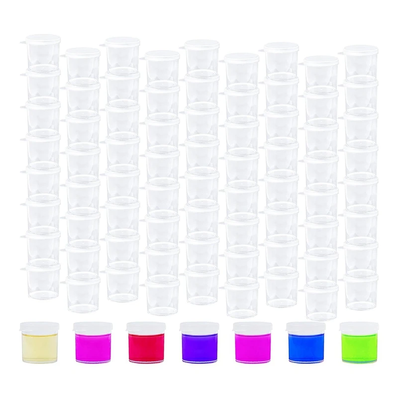 100-Pack Mini Plastic Paint Cups With Lids Paint Container Jars Clear Paint Storage Jars 0.5 Oz (25 Ml) Durable Easy Install