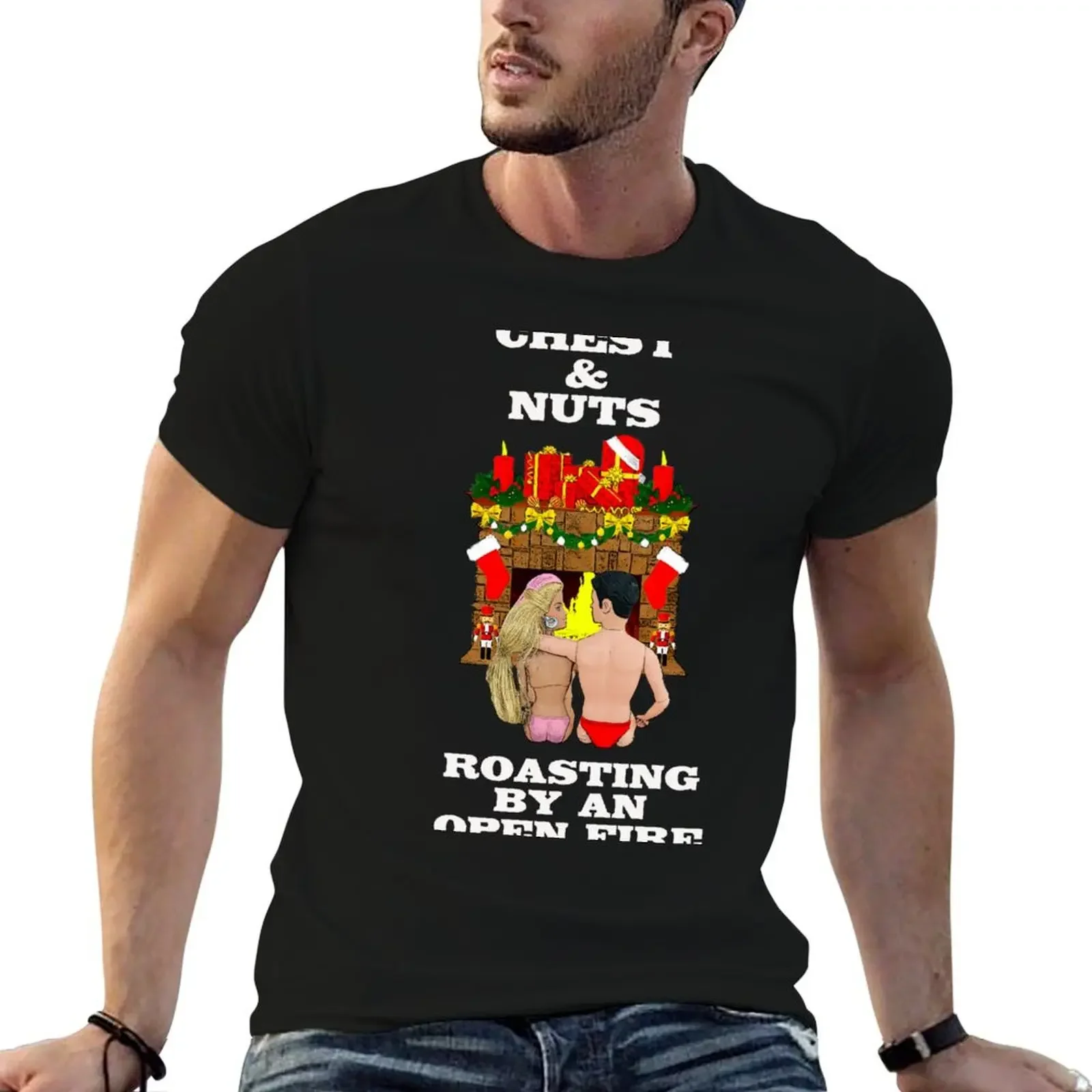 Chest & Nuts Roasting By An Open Fire! Funny, Rude Christmas Design T-Shirt Short sleeve tee summer clothes men t shirt