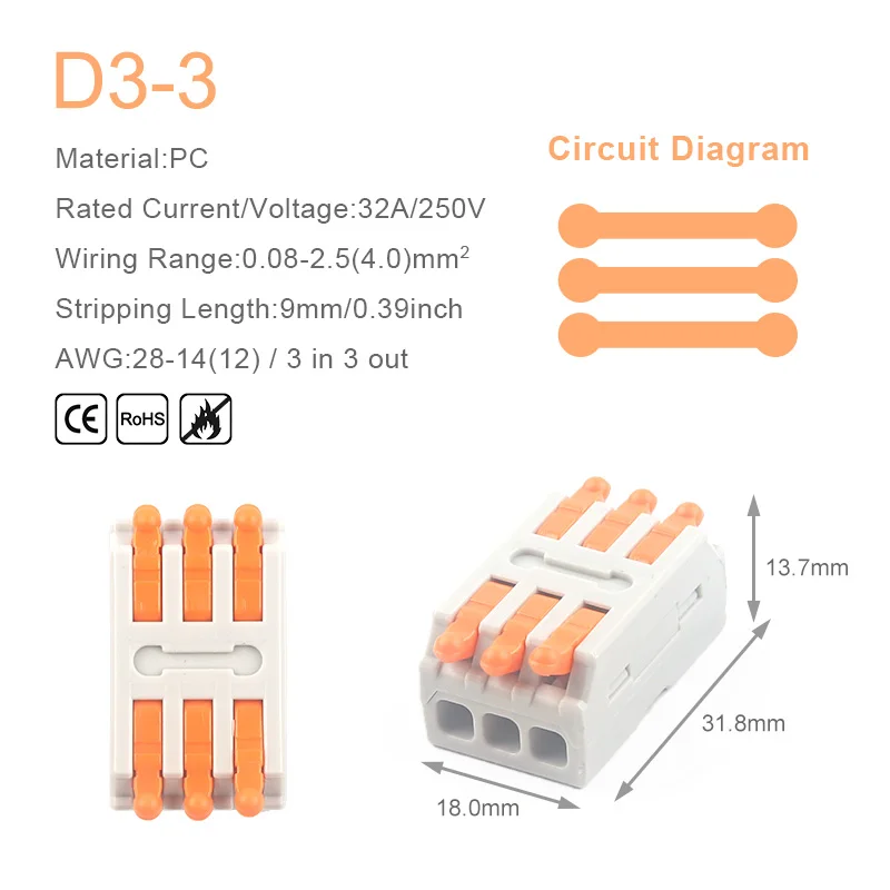 Universal Compact Conductor Spring Splicing  2/3Pin Docking Connector Mini Fast Wire Cable Connector Push-in Terminal Block