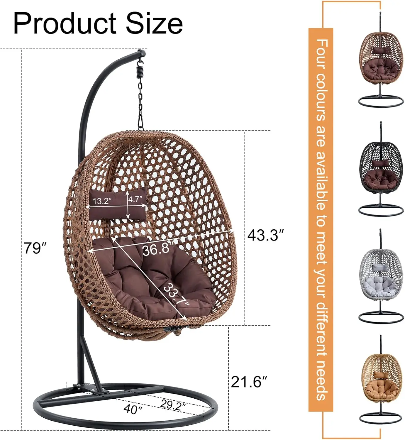 Hanging Egg Chair Outdoor,Rattan Swing Chair with Foldable Basket,Hammock  with Metal Stand,Lounge  for Garden Backyar