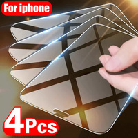 4PCS Tempered Glass for iPhone 11 12 13 14 15 16 Pro Max XR X XS Screen Protector on for iPhone 12 13 Mini 7 8 6 Plus SE Glass