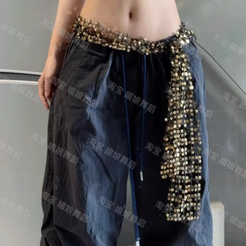 Maßgeschneiderter Jazz-Tanzgürtel, Nische, Pailletten, hohle Taille mit trendiger Straße, KPOP-Furzvorhang, Bauchtanz-Taillenkette, Hüfttuch