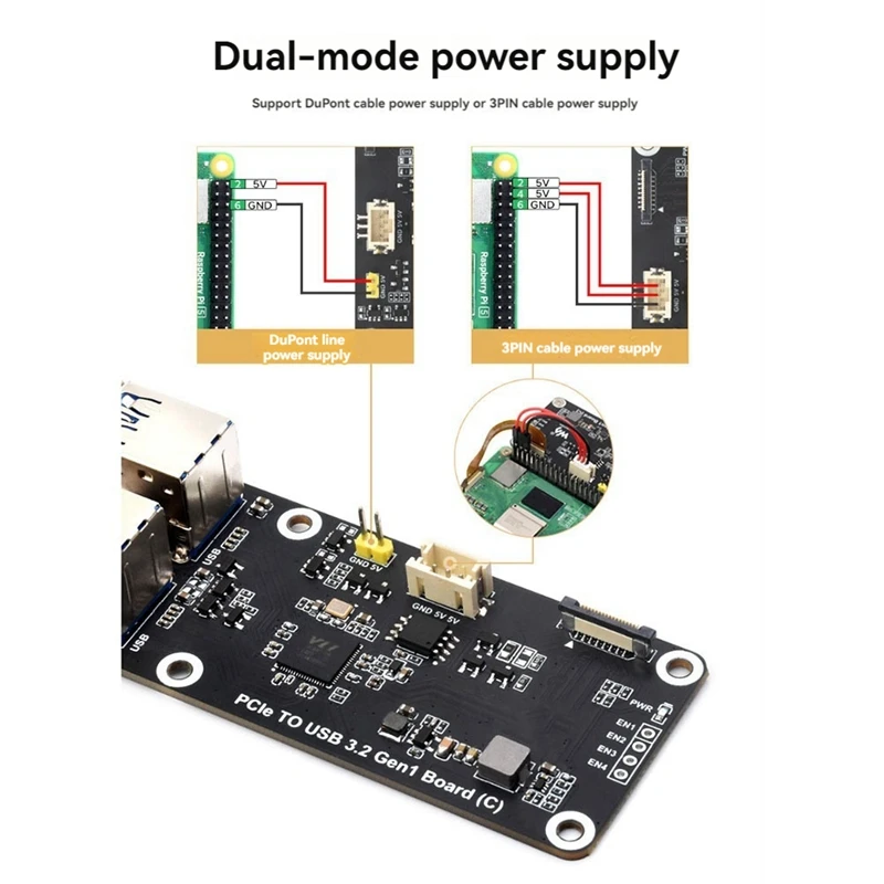 For Raspberry Pi 5 Pcie To USB3.2 Gen1 Board 5Gbps Pcie To 4Xusb3.2 Expansion Board Driver-Free Plug And Play