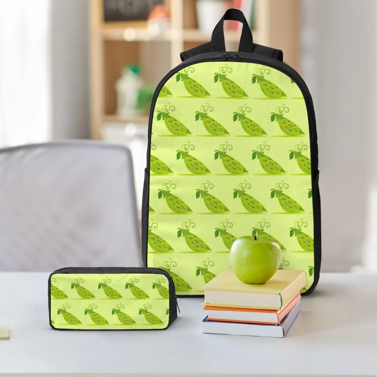 Vibrant In Color Cute Pea Pattern Backpack Student BookBag School Bag Shoulder Bags 3ps Insulated Lunch Bag Pencil Case