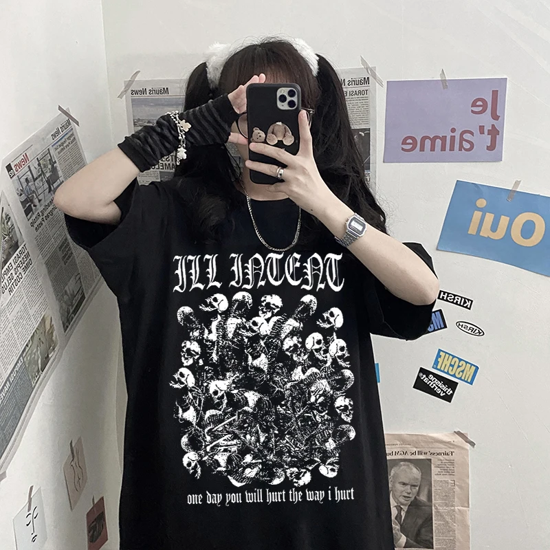 

Gothic Hip Hop T Shirt Women Streetwear Tops Devil Angel Dark Vintage Print T Shirt Summer Punk Oversized T-shirt Fashion Tees