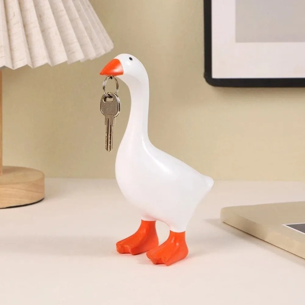 Resin Magnetic White Goose Statue Funny Ins Style Goose Figurines Key Hanger Craft Cute Dumb Goose Key Holding Figurine