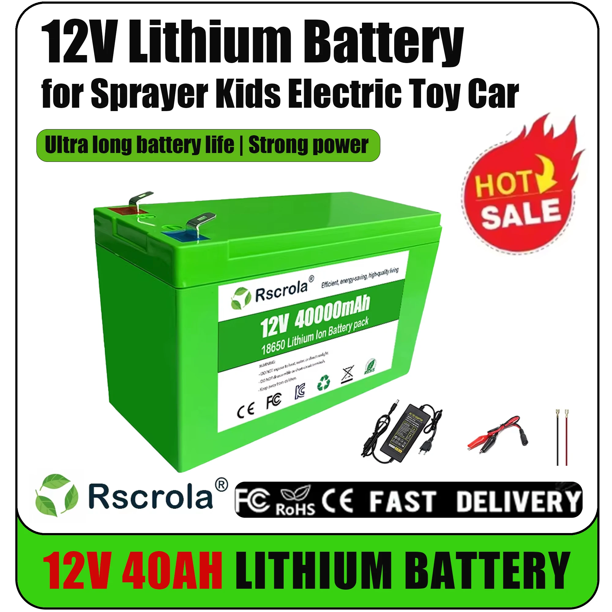 12V Li-ion 40Ah 30Ah 20Ah 18650 Lithium Rechargeable Battery Pack for Sprayer Kids Electric Toy Car Scale Access Control+Charger