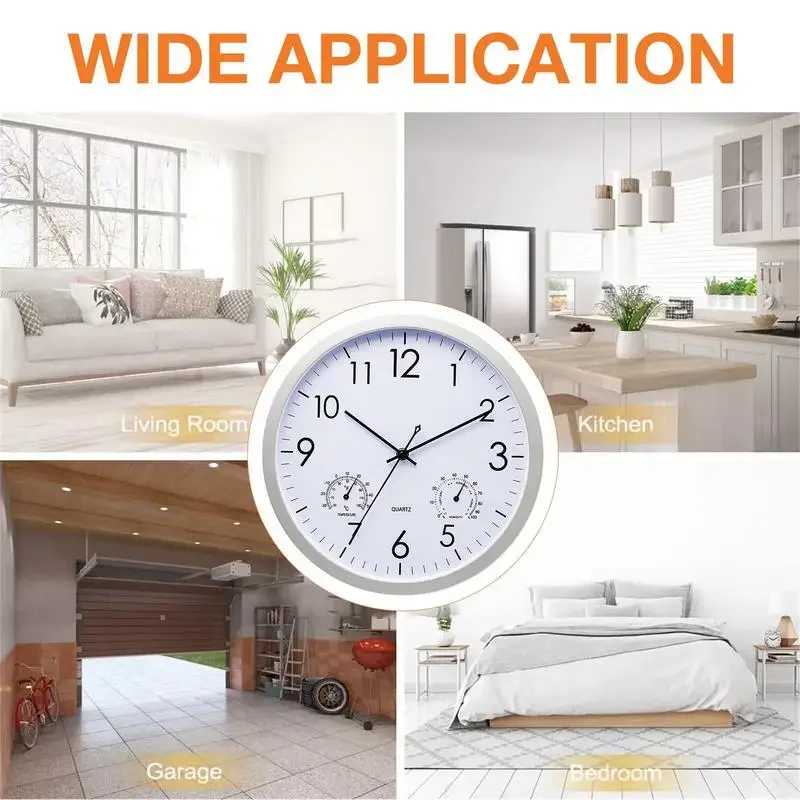 Outdoor Clock Decorative Round Clock With Thermometer and Humidity Large Wall Clocks Waterproof Elegant Retro Silent Clock view 4