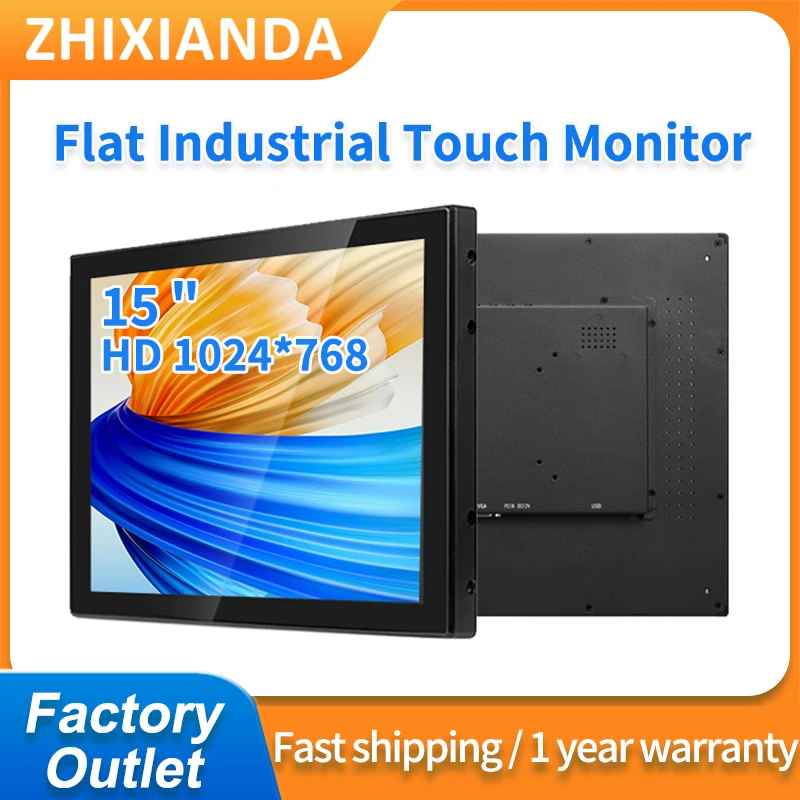 

15 Inch Flat True Capacitive Touch Screen Monitor 1024*768 Waterproof VESA Wall Mount Industrial LCD Display With VGA HDMI USB