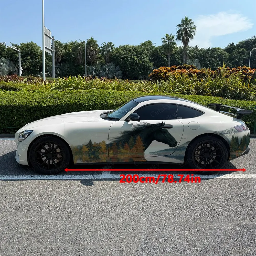 2pcs Horse In Forest Nature Spirit, Durable, Fade-resistant, Enhance Vehicle Aesthetics With Bold Artistic Design Car Vinyl Wrap