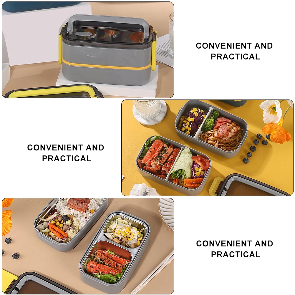 

Divided Compartments Grey Microwave Safe Reusable Japanese Style Lunch Container Stackable Meal Prep Box Food Holder