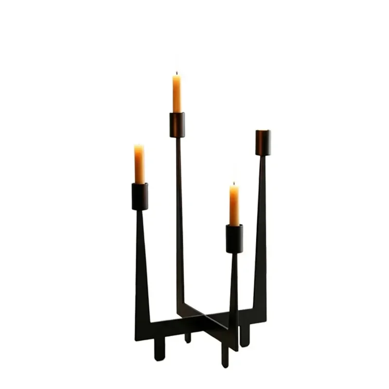 Modern Simple Black Metal Sword Shadow Candlestick Creative Multi Head Line Geometric Candle Holder Table Decoration Ornament
