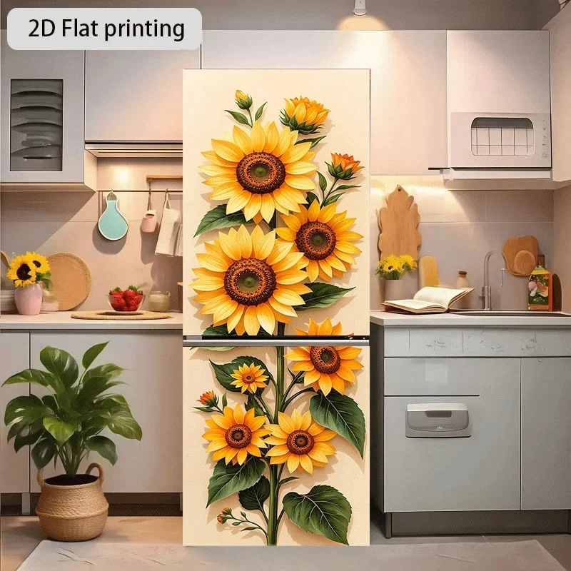 Refrigerator Sticker Sunflower "Sunflower Blooms" Themed Design, Self-Adhesive Wall Decal Wallpaper, Suitable for Cabinets and view 5