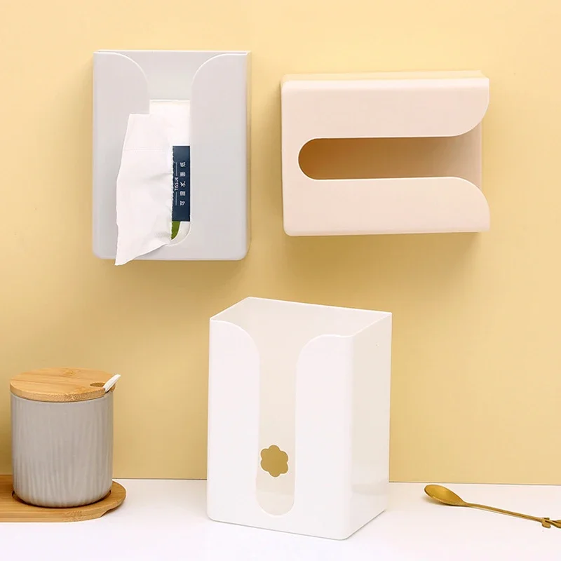 Wasserdichter, an der Wand montierter Taschentuchbox-Organizer – stanzfreie Badezimmeraufbewahrung mit Federpapierhandtuchhalter – Detail 2