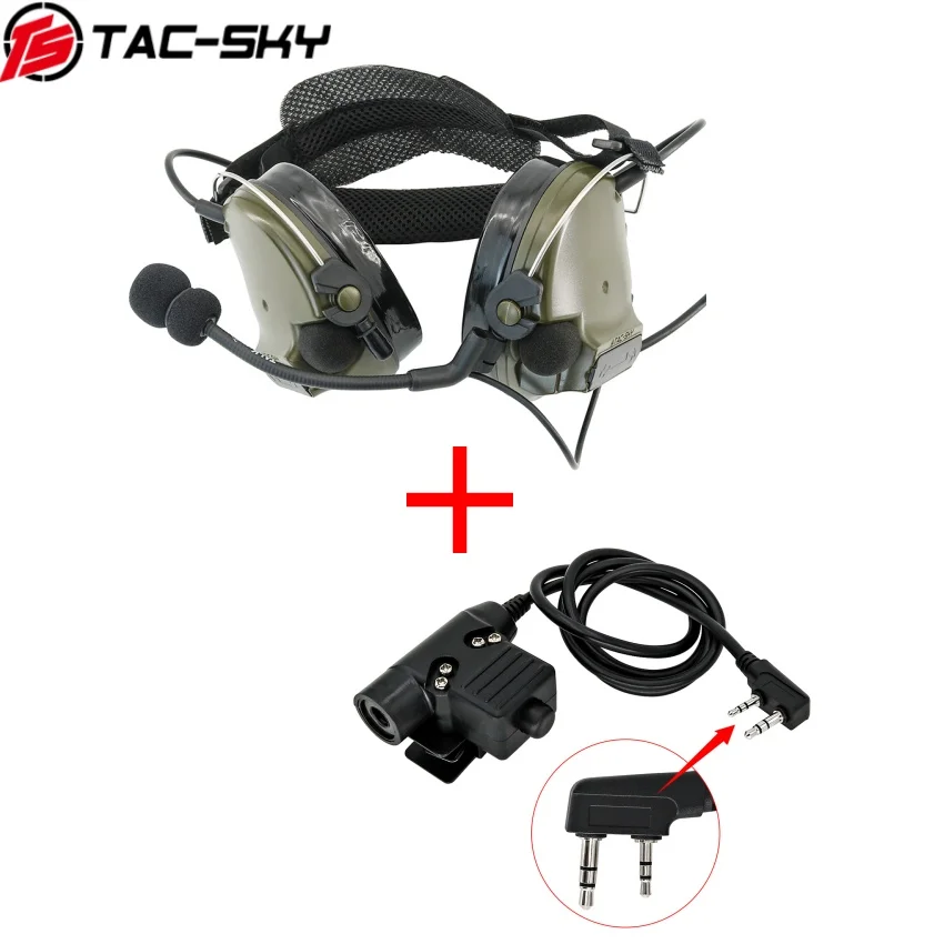 TAC-SKY Headband TACSKYC3 Shooting Headset Walkie-Talkie Earmuffs Noise-Reduction Airgun Headset & U94 PTT