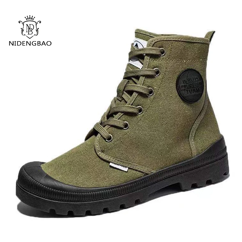 Canvas Shoes Men Boots Leisure High Top Ankle Boots Male Flat Footwear Military Boots Couple Shoes Casual Spring Autumn Boots