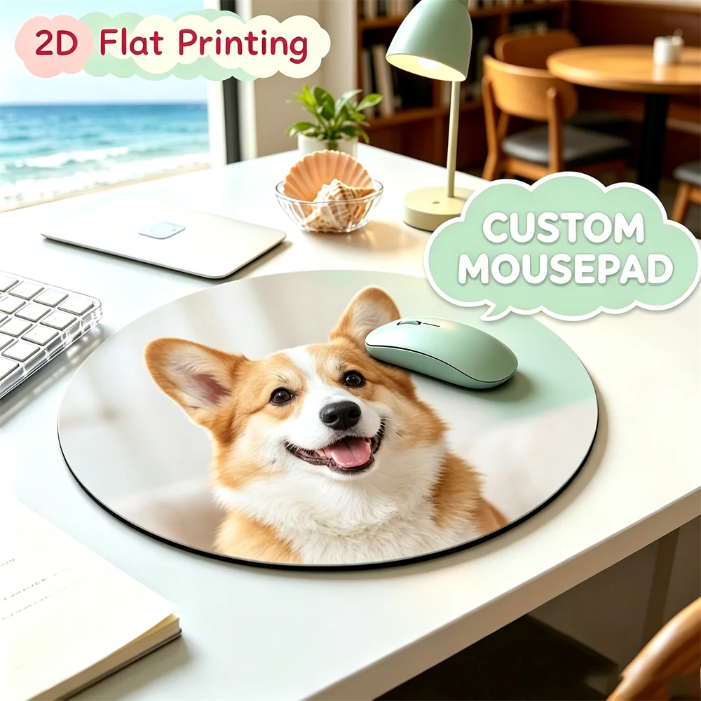 Custom round Mouse Pad Personalized Circular Desk Mat with Non-Slip Rubber Base Printed Photo & Text