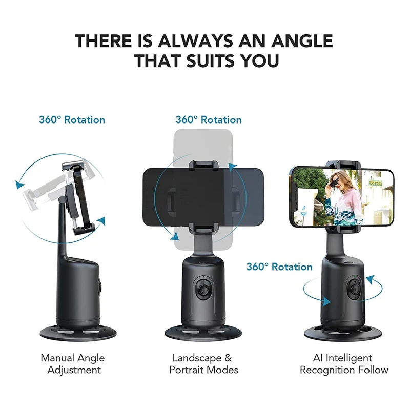 โทรศัพท์ติดตามใบหน้าอัตโนมัติกันสั่น 360 °   ขาตั้งกล้องโทรศัพท์กิมบอลแบบใช้มือถือแบบหมุนได้สําหรับการสตรีมสด