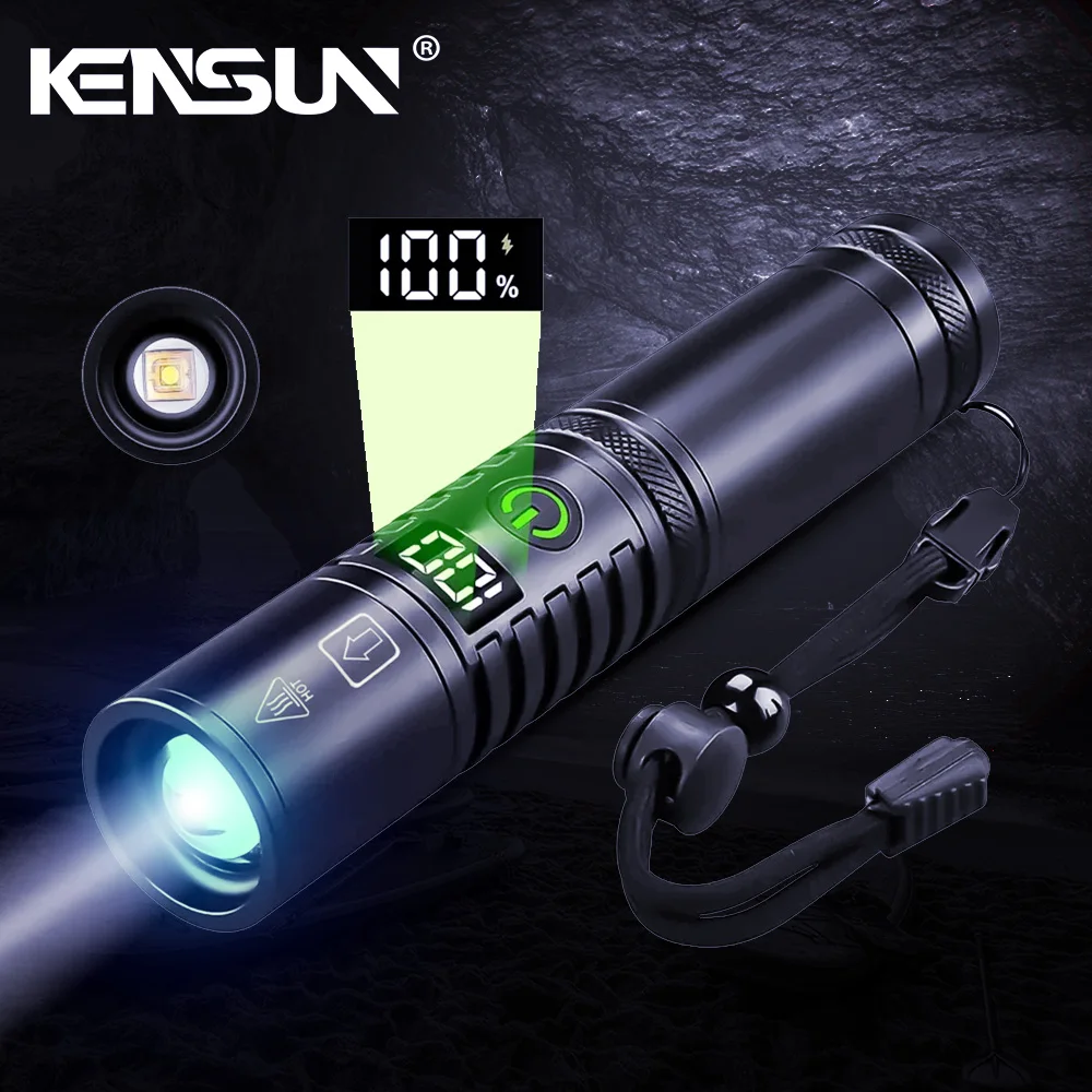 Powerful Lantern High Power LED Flashlight Type-C USB Rechargeable Spotlight Lamp Aluminum Alloy Zoom Tactical Torch Outdoor