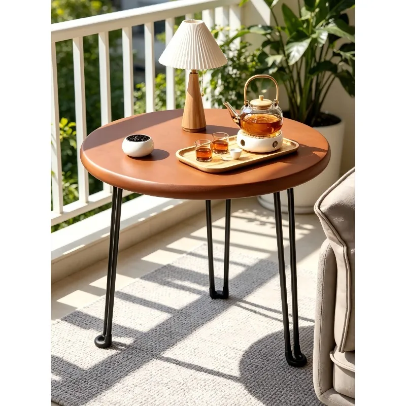 Portable Foldable Solid Wood Coffee Side Table for Living Room, Round End Nightstand with Shelf, Minimalist Space-Saving