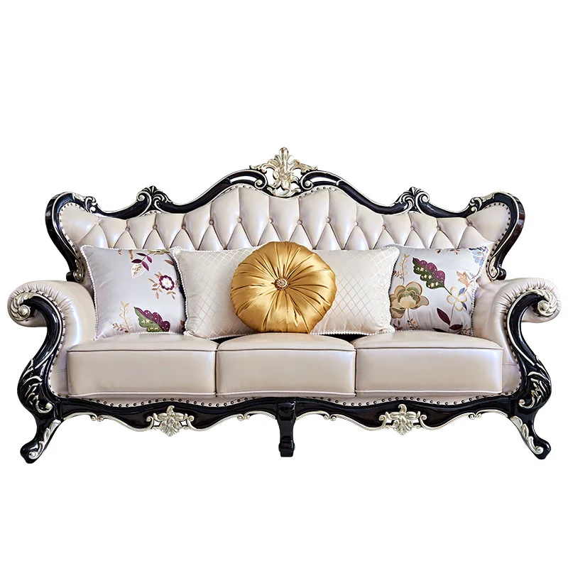 

Sofa combination luxury leather solid wood, high-end American living room small apartment furniture set
