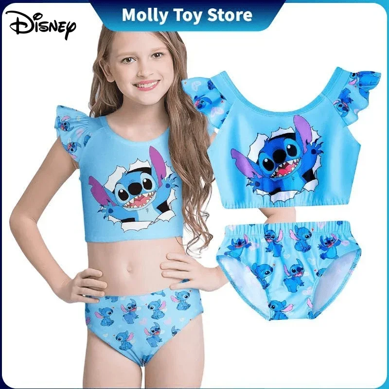 Disney Stitch Girl Swimsuit Swimming Lilo & Stitch Kawaii Ruffle Edge Swimwear Anime Surrounding Popular Clothing Gift