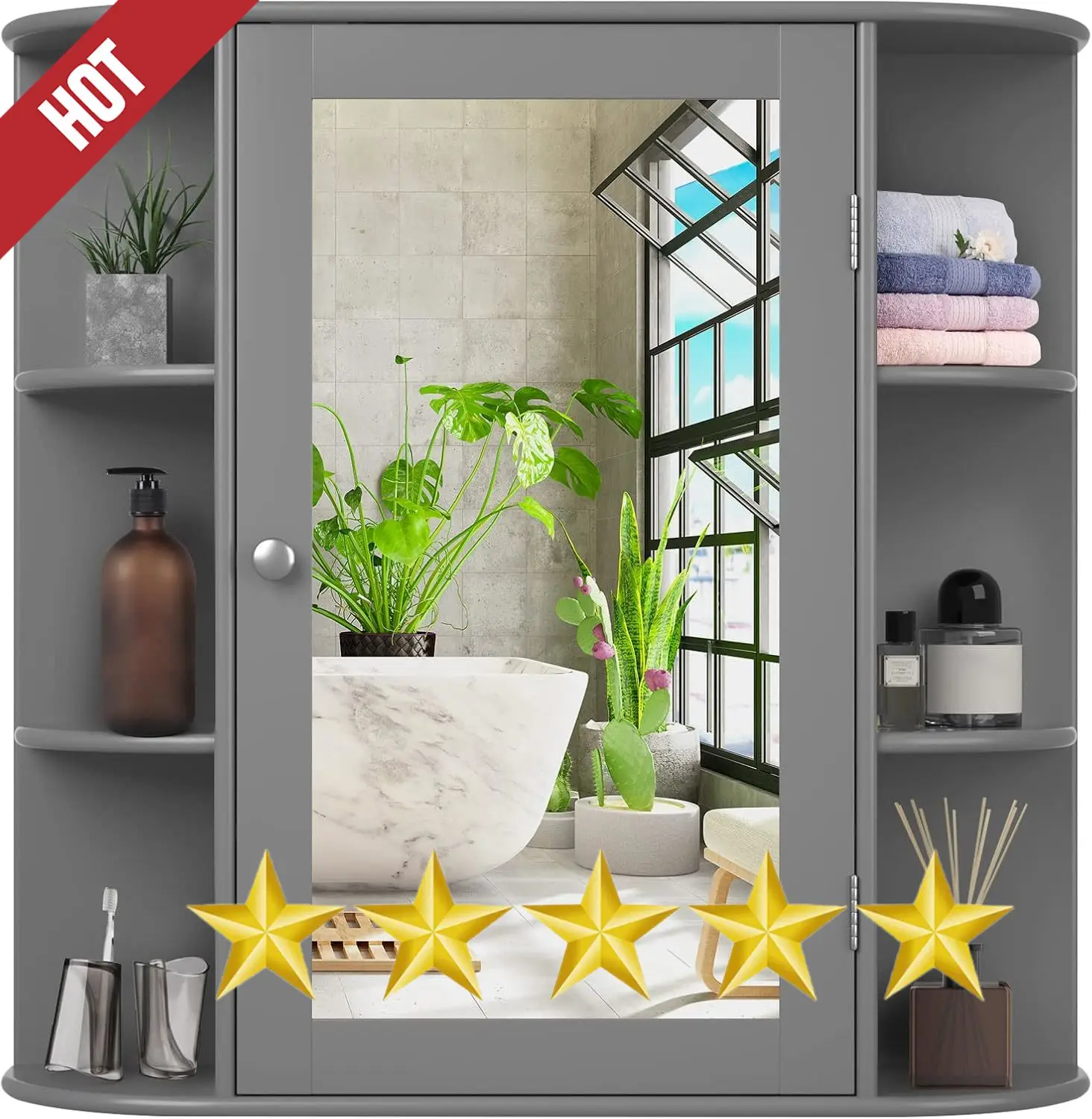

Wall Mounted Bathroom Cabinet - Storage Cabinet with Mirror Door & Adjustable Shelves, Space-Saving Medicine Storage Organize