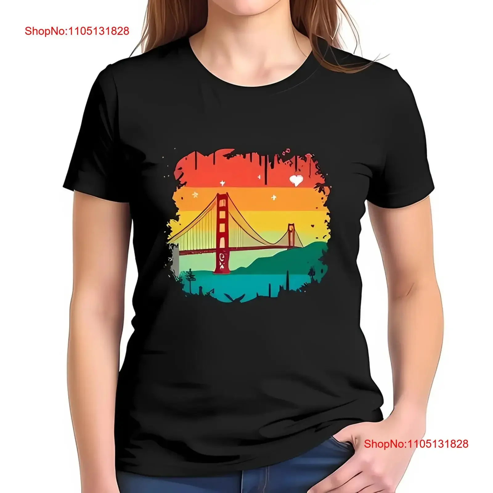 Rétro Golden Gate Bridge t-shirt couleurs de coucher de soleil vibrantes ajusté tout en coton vintage lavé streetwear vêtements de créateur homme