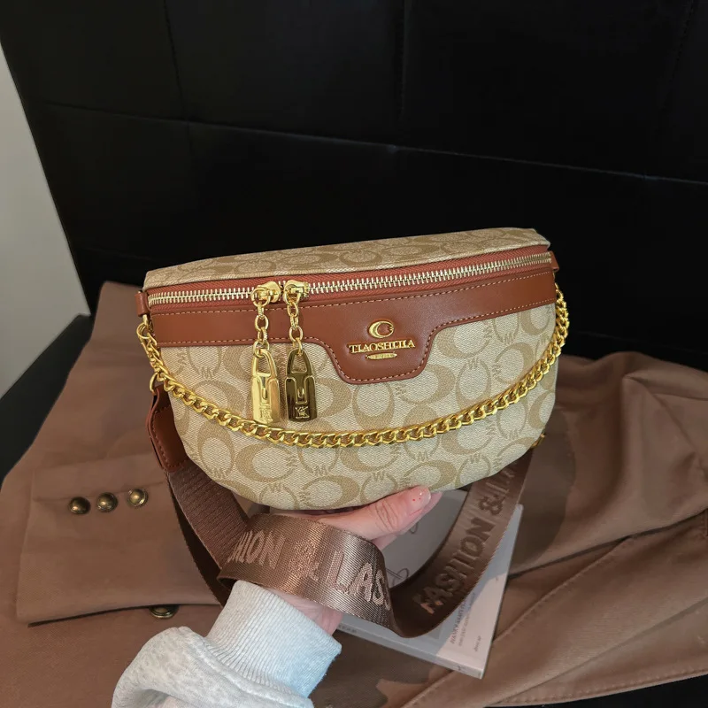 

Light Khaki Contrast Trim Vintage Print Crossbody Bag Light Match Office Workers Daily Errands Walking Shopping