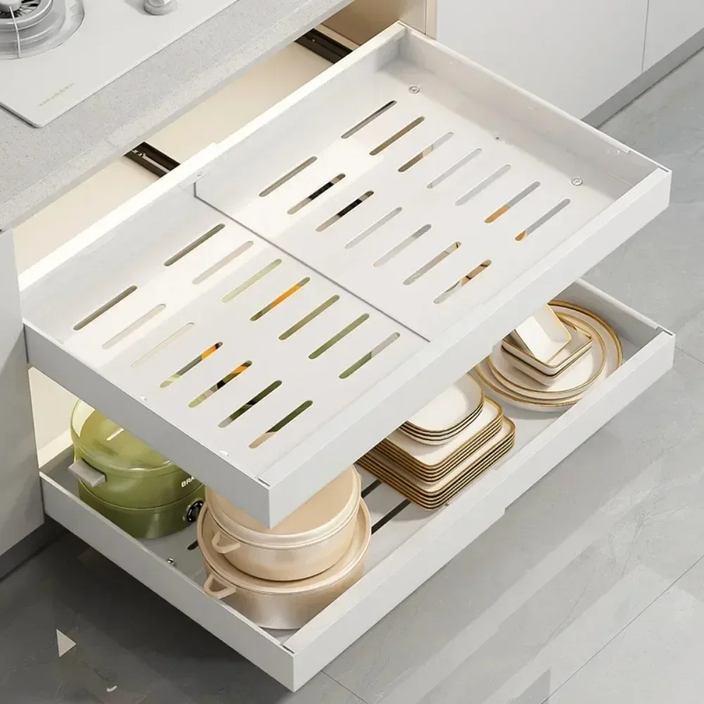 

Scalable Pull-out Kitchen Storage Rack Kitchen Cabinets Organizer with Slide Rail Tray Spice Box Storage Rack Cabinets Organizer